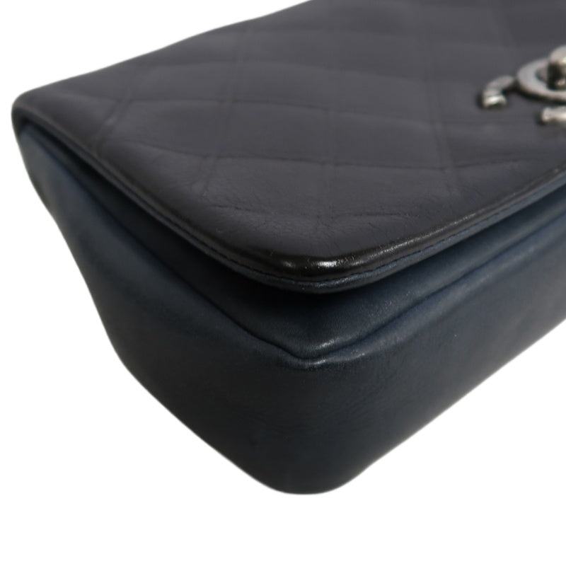 CHANEL Matelasse Black Calfskin Leather Quilted Flap Crossbody Bag With Gold Hardware