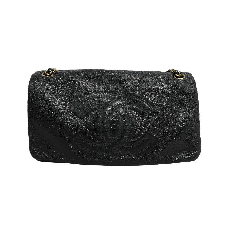 CHANEL Coco Mark Black Patent Waxed Leather Chain Flap Crossbody Bag With Gold Hardware