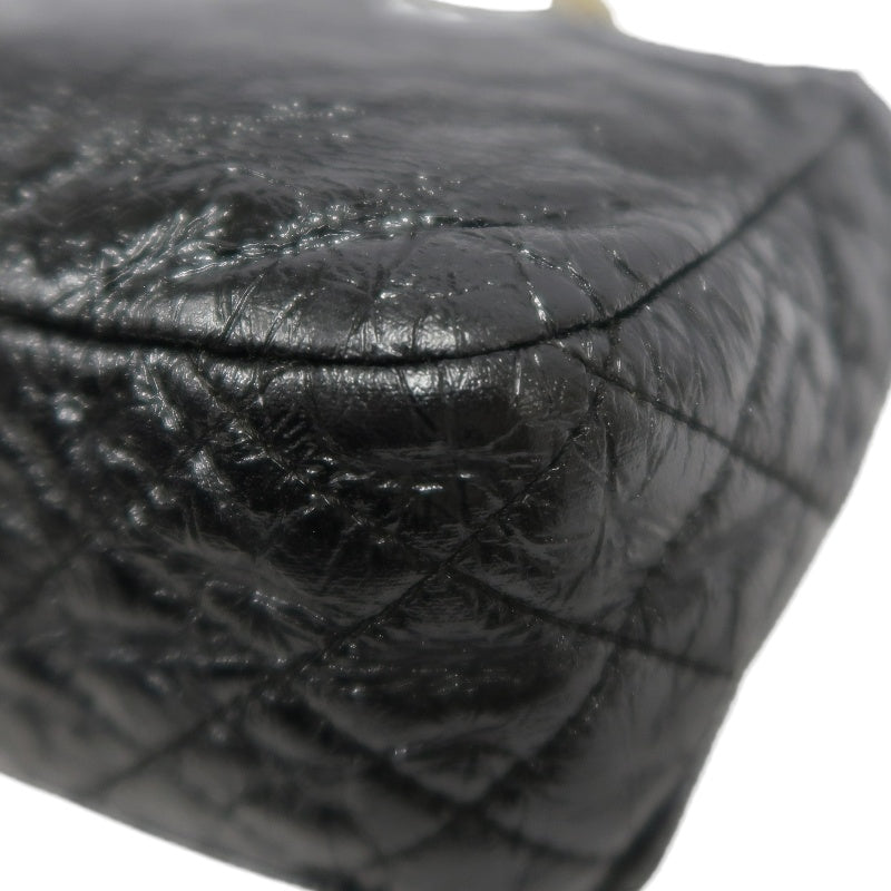 CHANEL Coco Mark Black Patent Waxed Leather Chain Flap Crossbody Bag With Gold Hardware