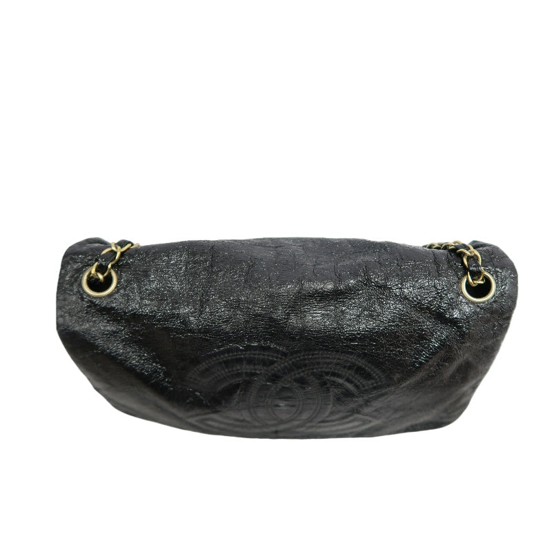 CHANEL Coco Mark Black Patent Waxed Leather Chain Flap Crossbody Bag With Gold Hardware
