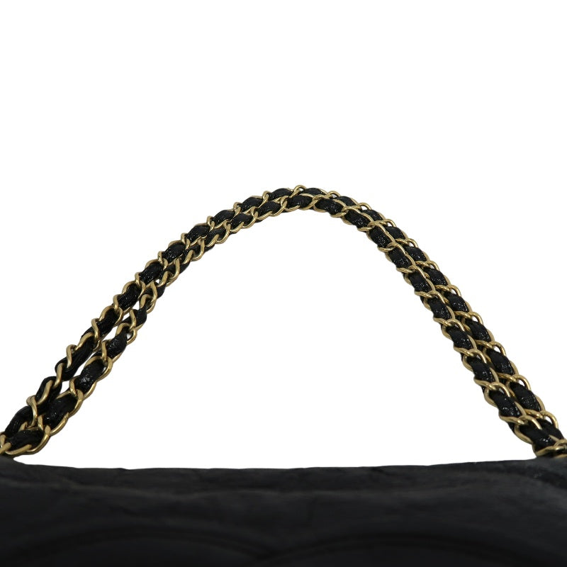 CHANEL Coco Mark Black Patent Waxed Leather Chain Flap Crossbody Bag With Gold Hardware