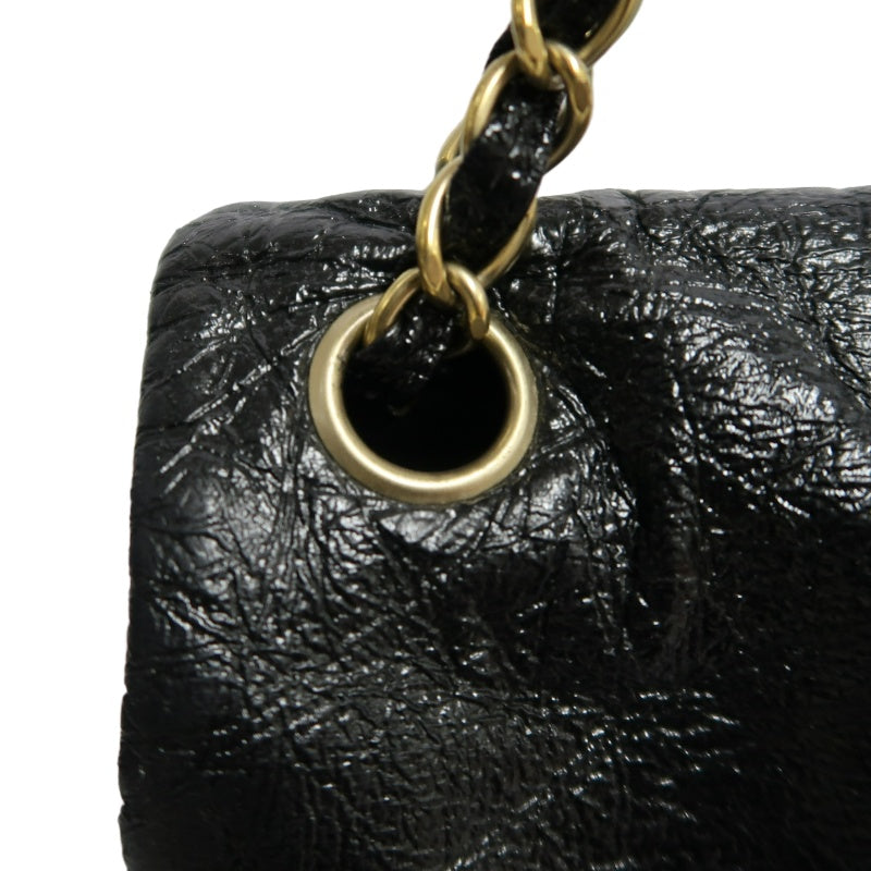 CHANEL Coco Mark Black Patent Waxed Leather Chain Flap Crossbody Bag With Gold Hardware