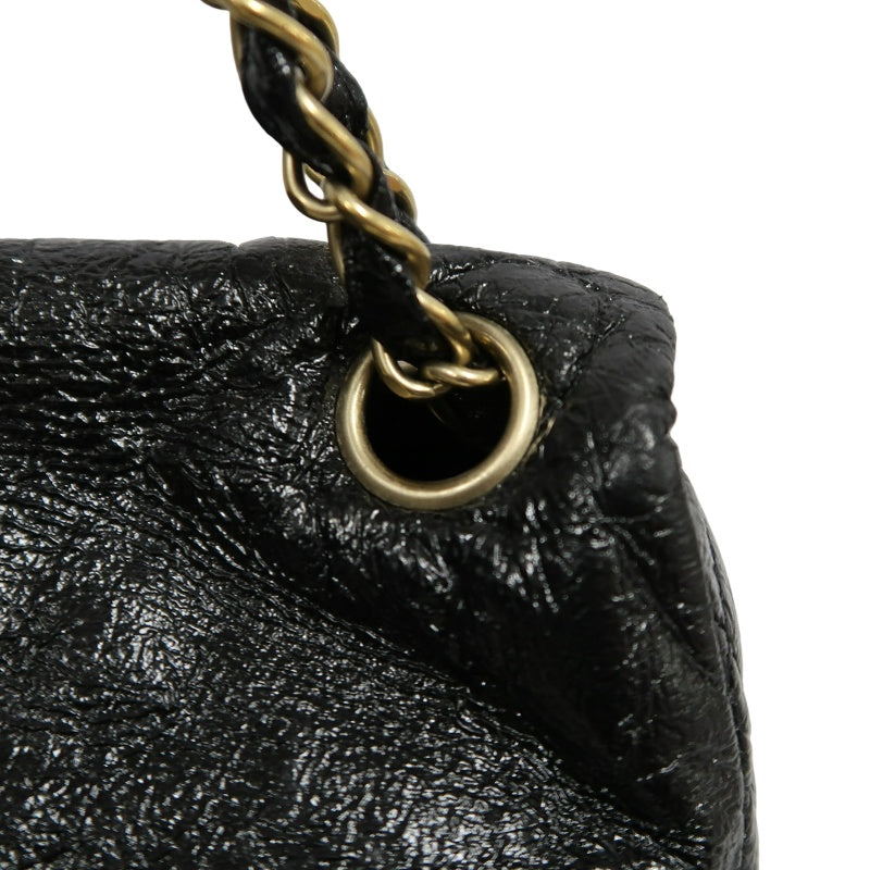 CHANEL Coco Mark Black Patent Waxed Leather Chain Flap Crossbody Bag With Gold Hardware