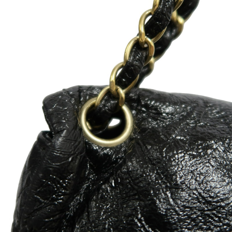 CHANEL Coco Mark Black Patent Waxed Leather Chain Flap Crossbody Bag With Gold Hardware
