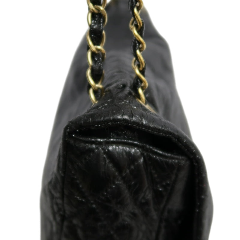 CHANEL Coco Mark Black Patent Waxed Leather Chain Flap Crossbody Bag With Gold Hardware