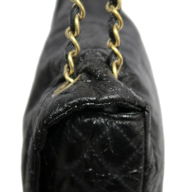 CHANEL Coco Mark Black Patent Waxed Leather Chain Flap Crossbody Bag With Gold Hardware