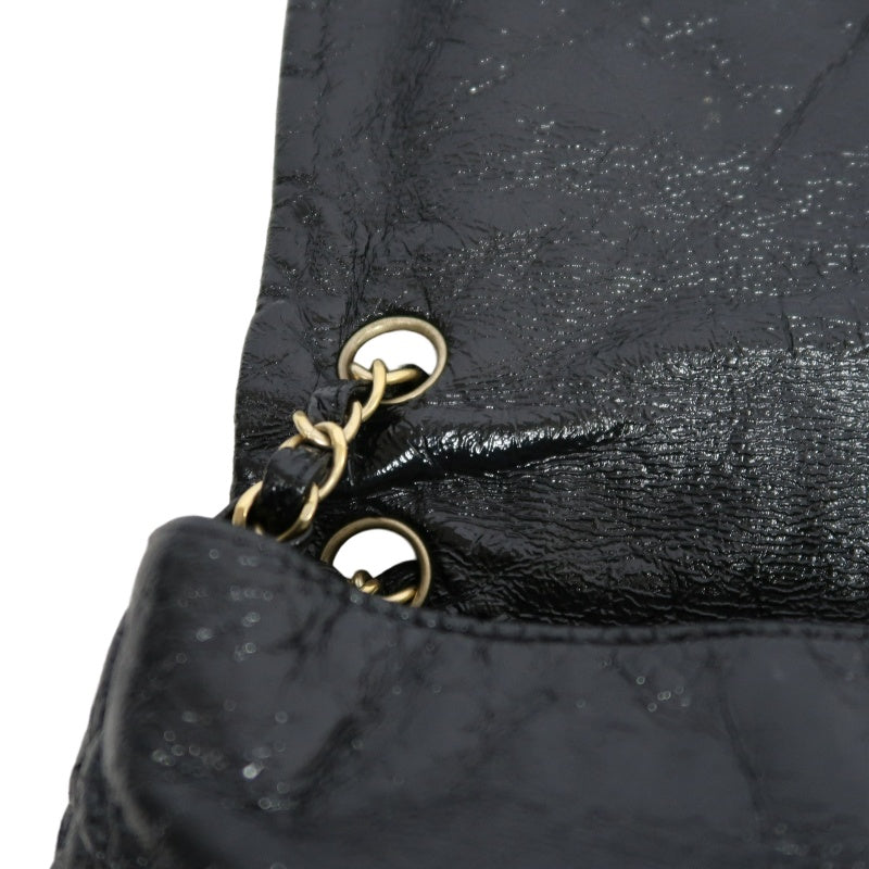 CHANEL Coco Mark Black Patent Waxed Leather Chain Flap Crossbody Bag With Gold Hardware