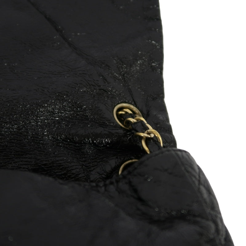 CHANEL Coco Mark Black Patent Waxed Leather Chain Flap Crossbody Bag With Gold Hardware