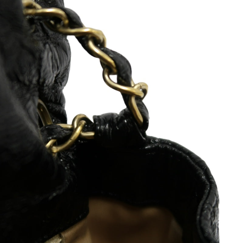 CHANEL Coco Mark Black Patent Waxed Leather Chain Flap Crossbody Bag With Gold Hardware