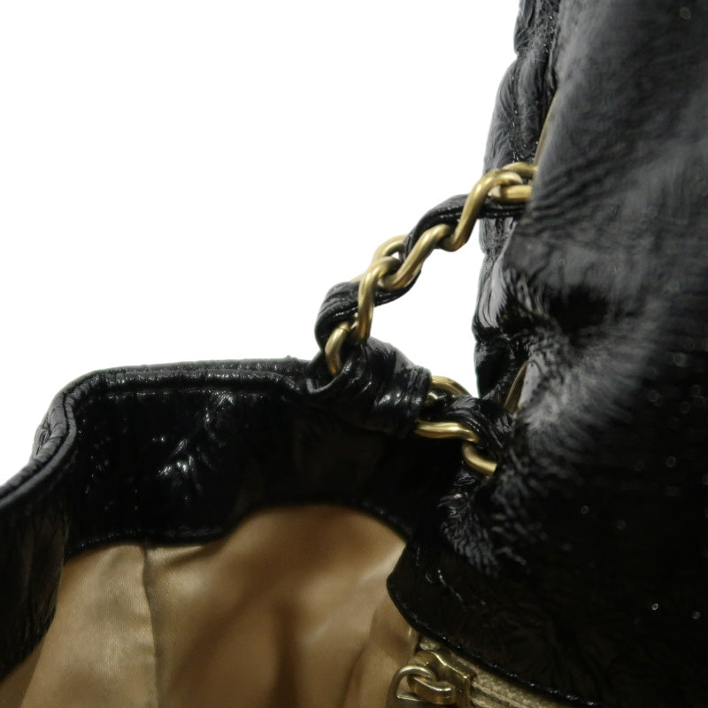 CHANEL Coco Mark Black Patent Waxed Leather Chain Flap Crossbody Bag With Gold Hardware