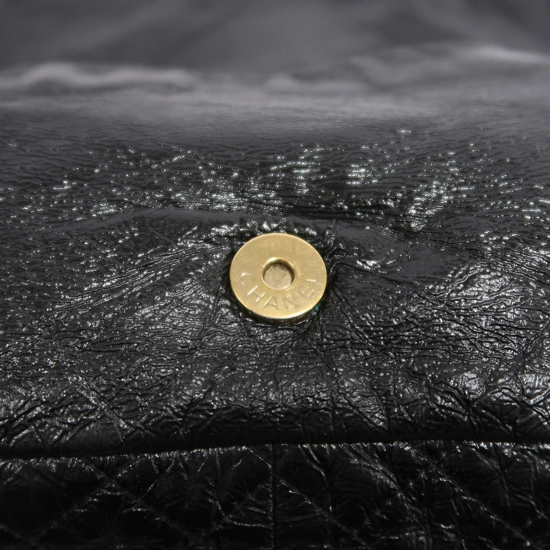 CHANEL Coco Mark Black Patent Waxed Leather Chain Flap Crossbody Bag With Gold Hardware