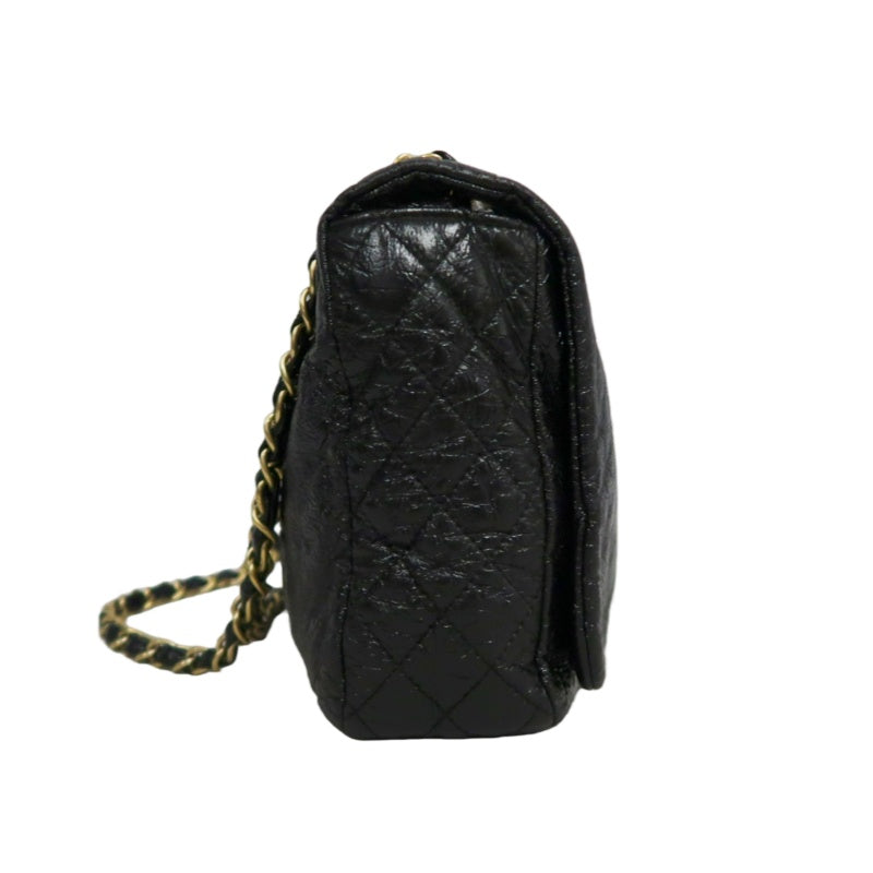 CHANEL Coco Mark Black Patent Waxed Leather Chain Flap Crossbody Bag With Gold Hardware