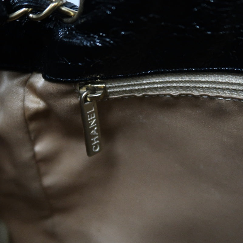 CHANEL Coco Mark Black Patent Waxed Leather Chain Flap Crossbody Bag With Gold Hardware