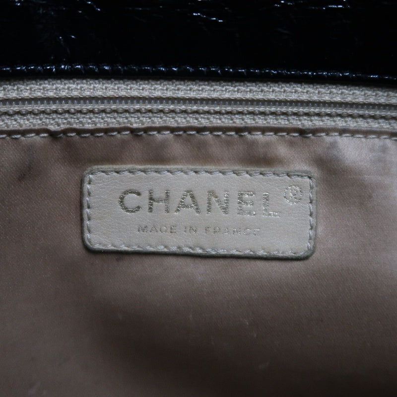 CHANEL Coco Mark Black Patent Waxed Leather Chain Flap Crossbody Bag With Gold Hardware