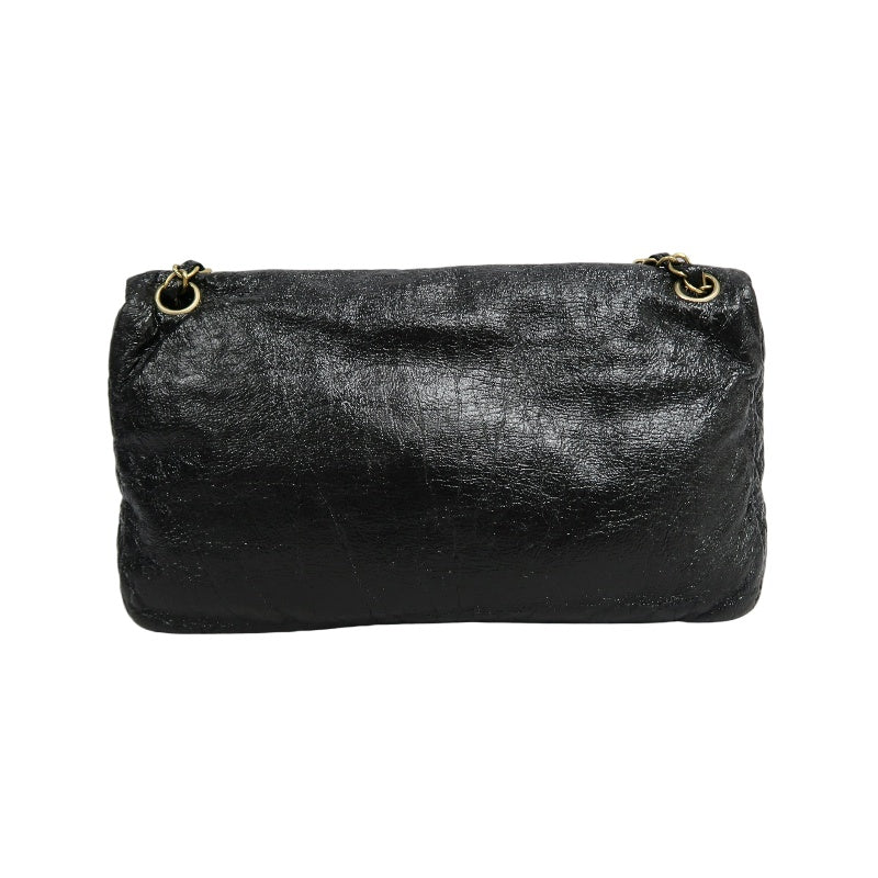 CHANEL Coco Mark Black Patent Waxed Leather Chain Flap Crossbody Bag With Gold Hardware