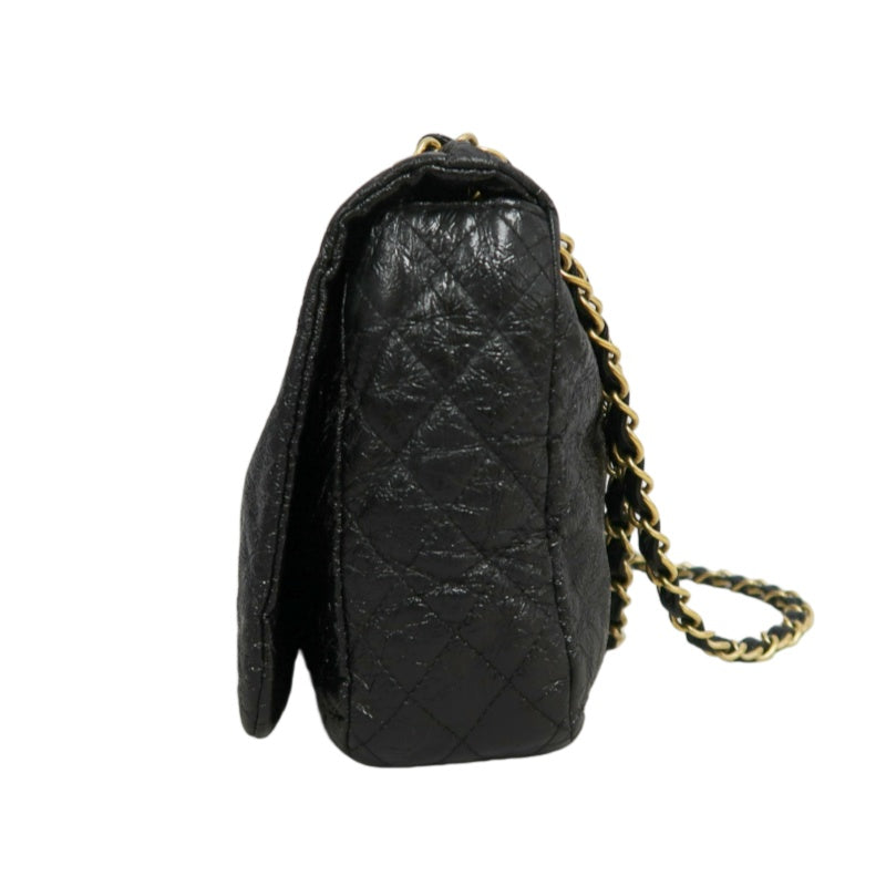 CHANEL Coco Mark Black Patent Waxed Leather Chain Flap Crossbody Bag With Gold Hardware