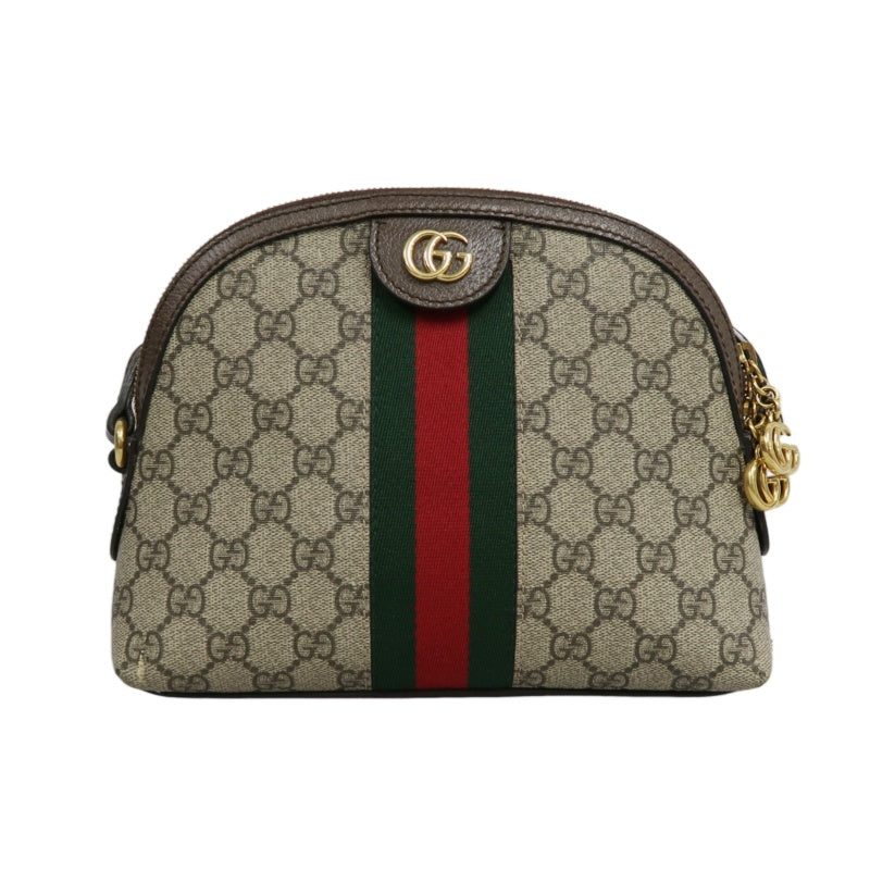 GUCCI Ophidia GG Supreme Beige PVC Shell Crossbody Bag With Web Stripe And Gold Hardware