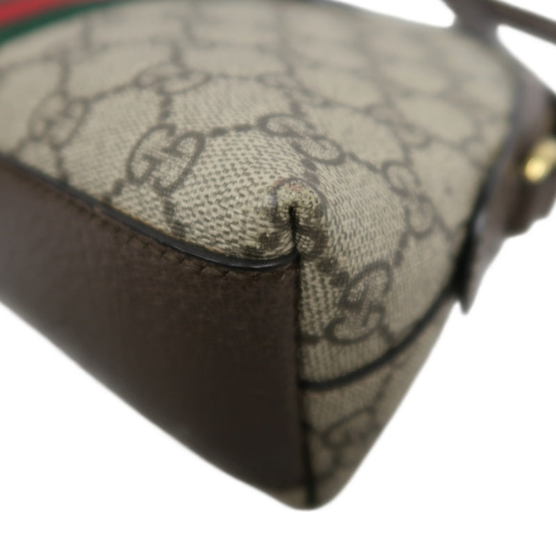 GUCCI Ophidia GG Supreme Beige PVC Shell Crossbody Bag With Web Stripe And Gold Hardware