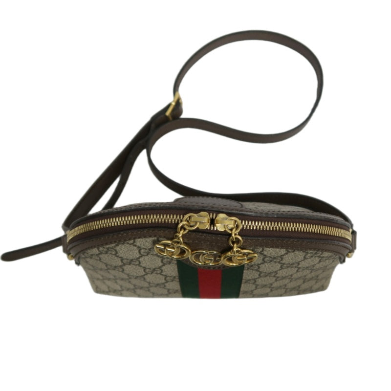 GUCCI Ophidia GG Supreme Beige PVC Shell Crossbody Bag With Web Stripe And Gold Hardware