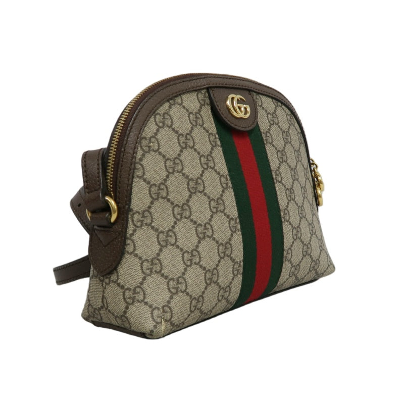 GUCCI Ophidia GG Supreme Beige PVC Shell Crossbody Bag With Web Stripe And Gold Hardware