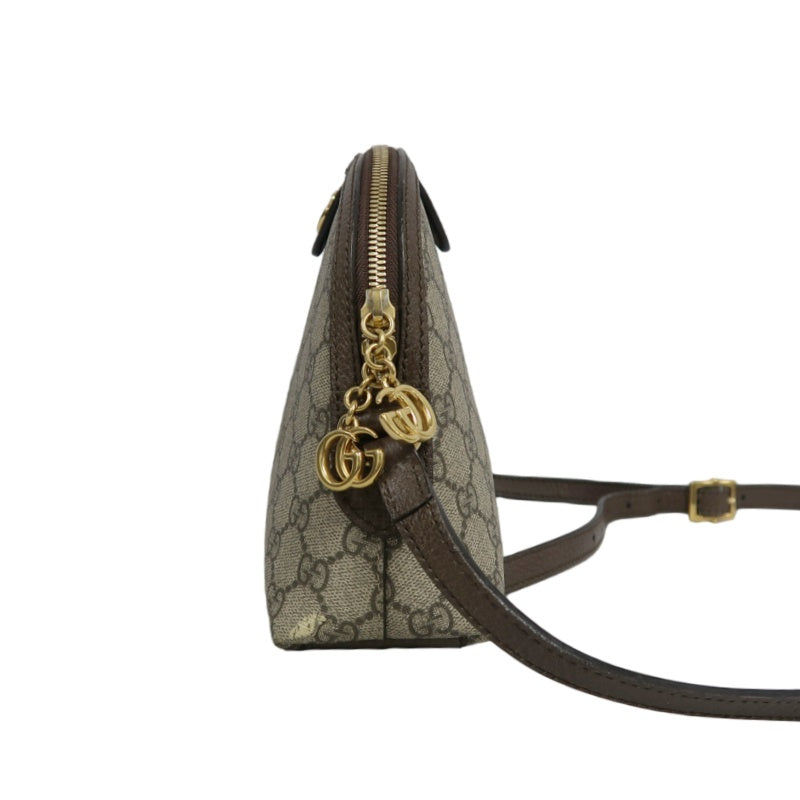 GUCCI Ophidia GG Supreme Beige PVC Shell Crossbody Bag With Web Stripe And Gold Hardware