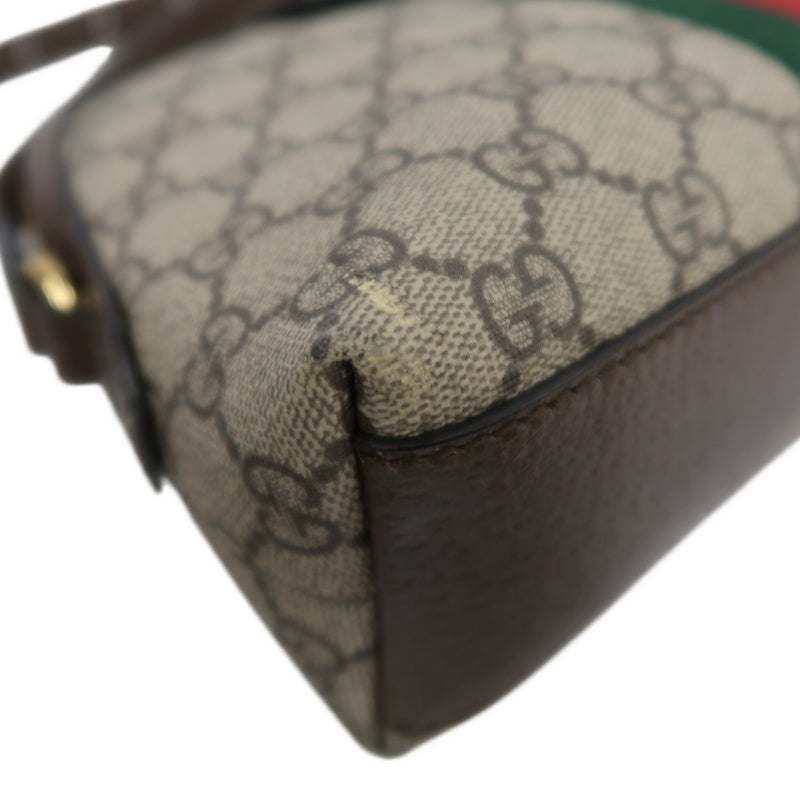 GUCCI Ophidia GG Supreme Beige PVC Shell Crossbody Bag With Web Stripe And Gold Hardware
