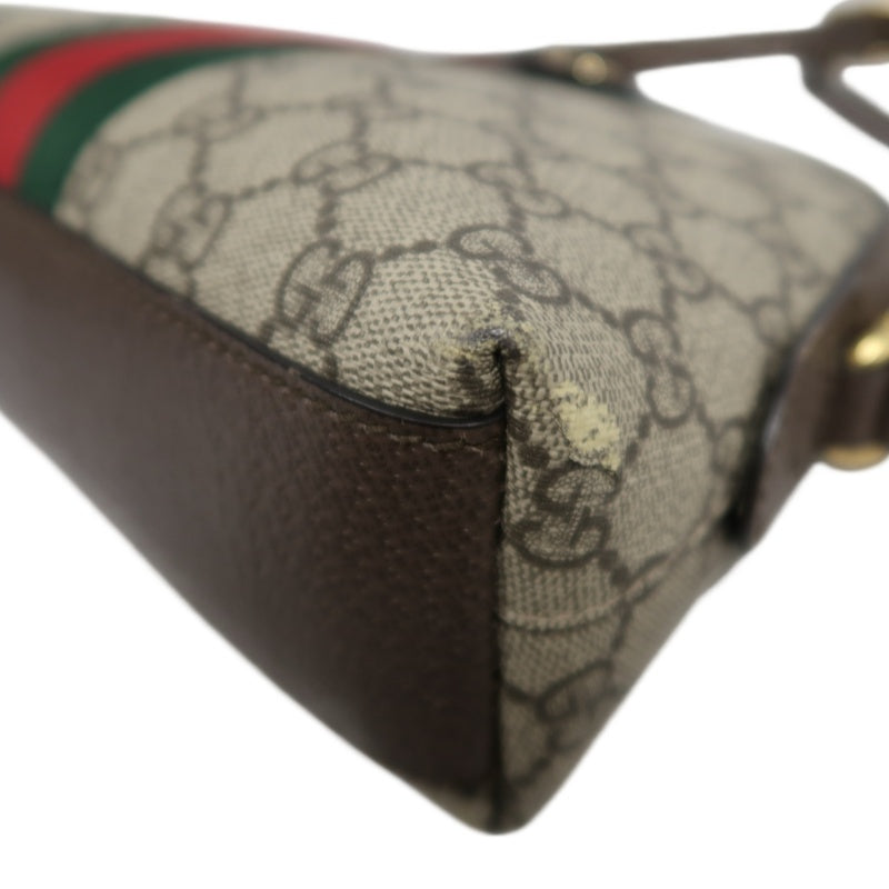 GUCCI Ophidia GG Supreme Beige PVC Shell Crossbody Bag With Web Stripe And Gold Hardware