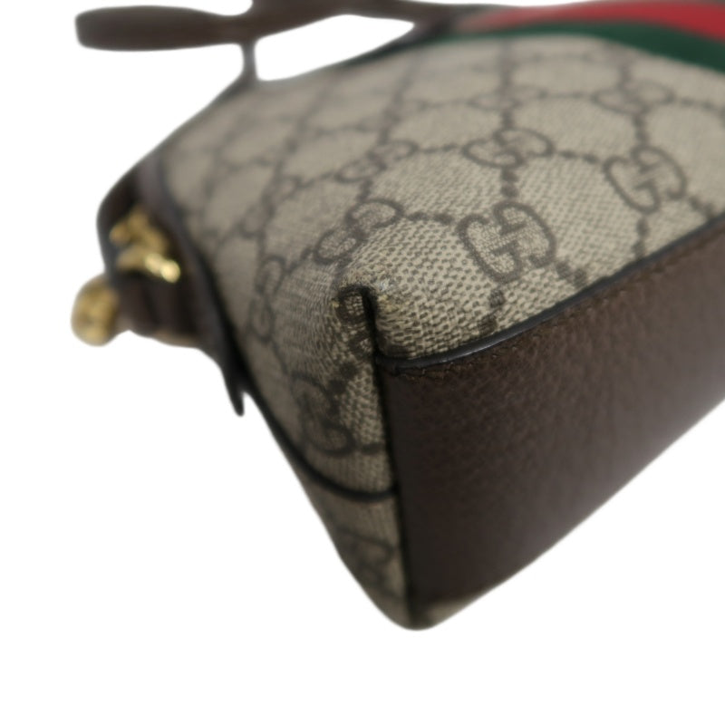 GUCCI Ophidia GG Supreme Beige PVC Shell Crossbody Bag With Web Stripe And Gold Hardware