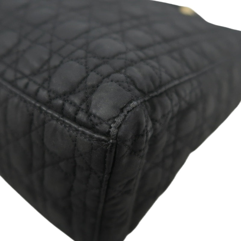 DIOR Lady Dior Black Canvas Cannage Quilted Handbag With Gold Hardware