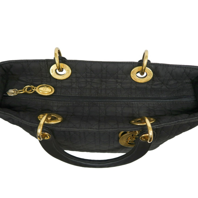 DIOR Lady Dior Black Canvas Cannage Quilted Handbag With Gold Hardware