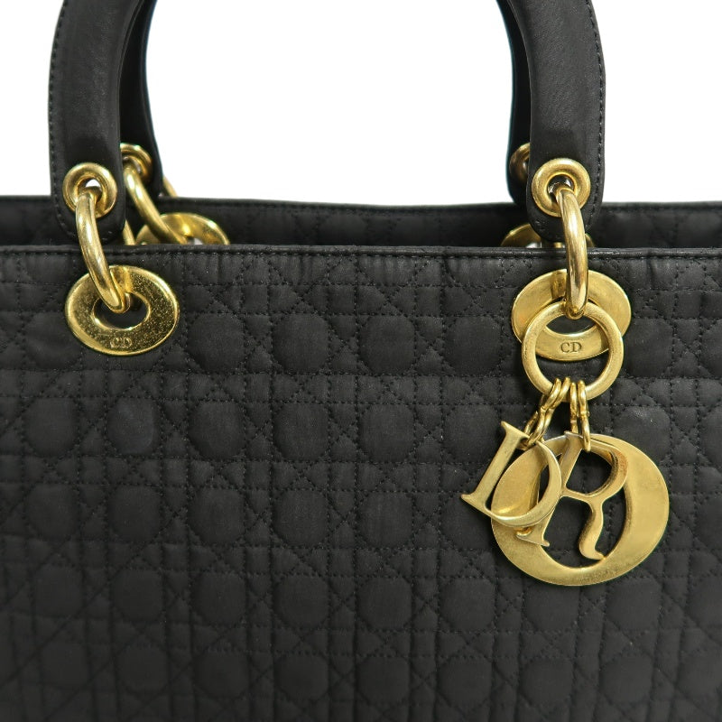 DIOR Lady Dior Black Canvas Cannage Quilted Handbag With Gold Hardware