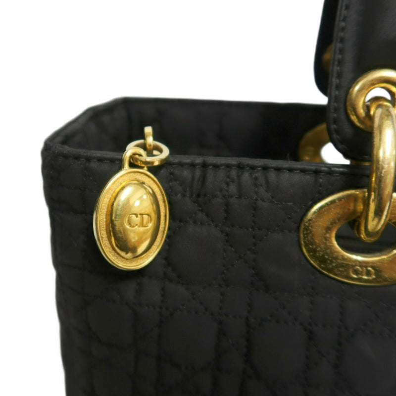 DIOR Lady Dior Black Canvas Cannage Quilted Handbag With Gold Hardware