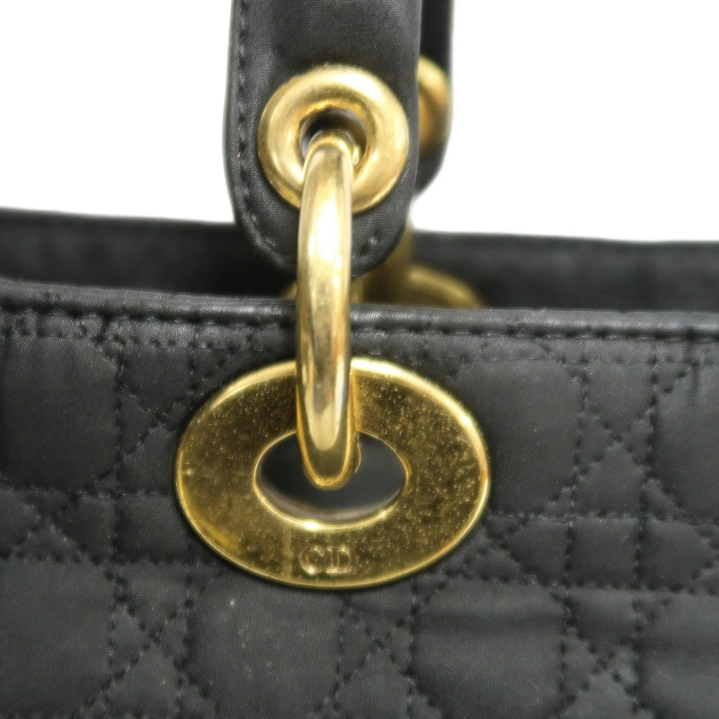 DIOR Lady Dior Black Canvas Cannage Quilted Handbag With Gold Hardware