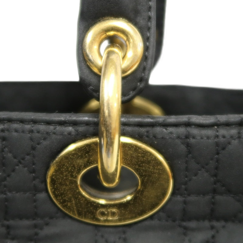 DIOR Lady Dior Black Canvas Cannage Quilted Handbag With Gold Hardware