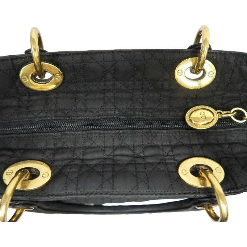 DIOR Lady Dior Black Canvas Cannage Quilted Handbag With Gold Hardware