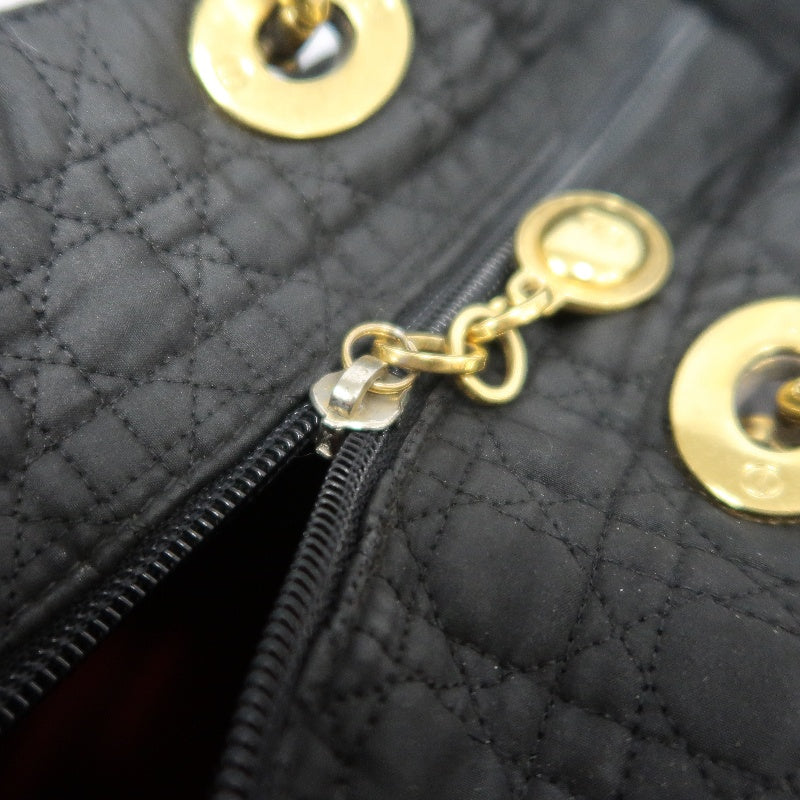 DIOR Lady Dior Black Canvas Cannage Quilted Handbag With Gold Hardware