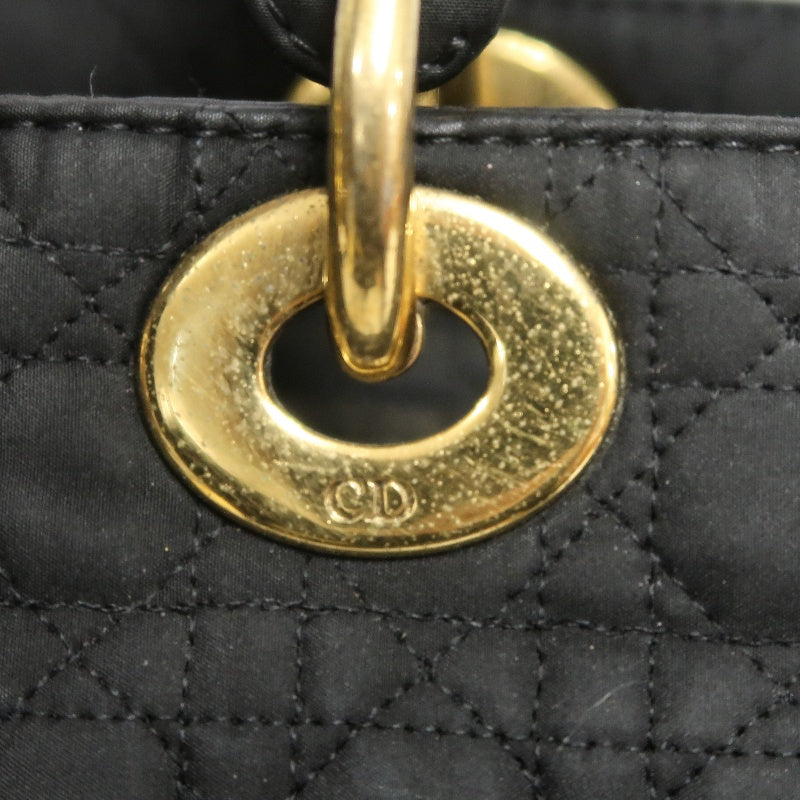 DIOR Lady Dior Black Canvas Cannage Quilted Handbag With Gold Hardware