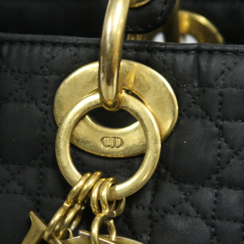 DIOR Lady Dior Black Canvas Cannage Quilted Handbag With Gold Hardware