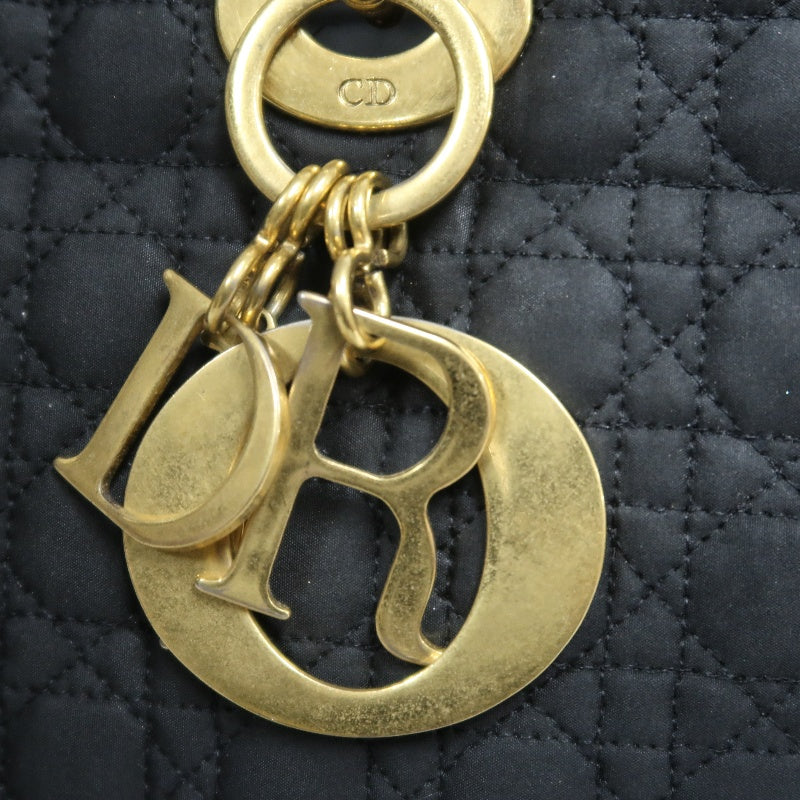 DIOR Lady Dior Black Canvas Cannage Quilted Handbag With Gold Hardware