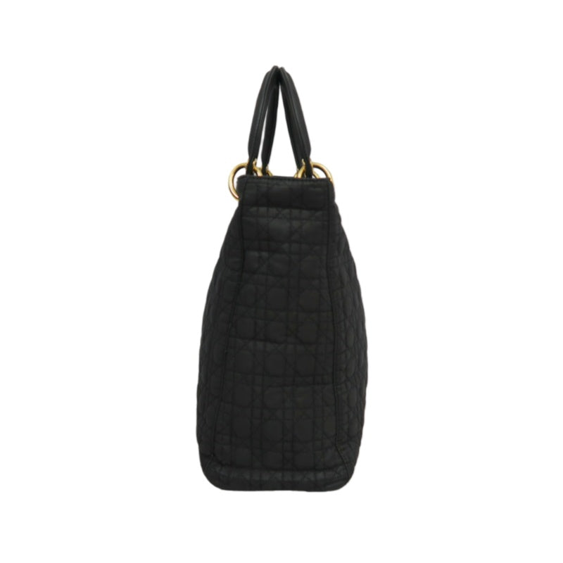 DIOR Lady Dior Black Canvas Cannage Quilted Handbag With Gold Hardware
