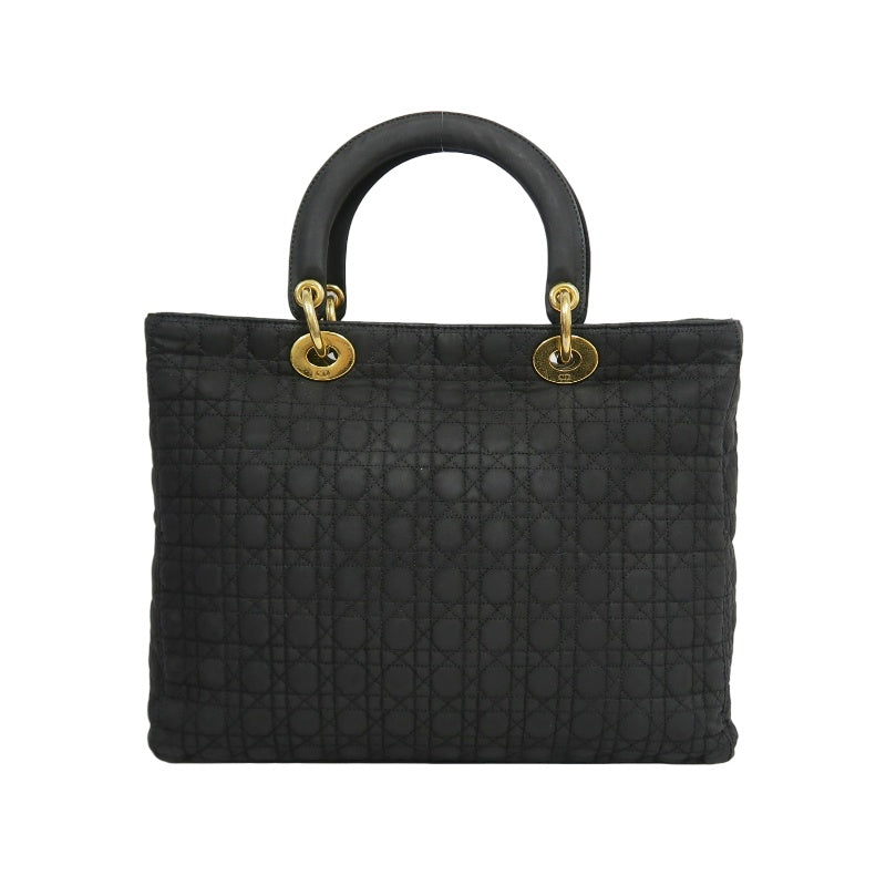 DIOR Lady Dior Black Canvas Cannage Quilted Handbag With Gold Hardware