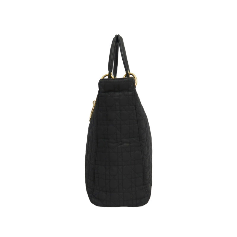 DIOR Lady Dior Black Canvas Cannage Quilted Handbag With Gold Hardware