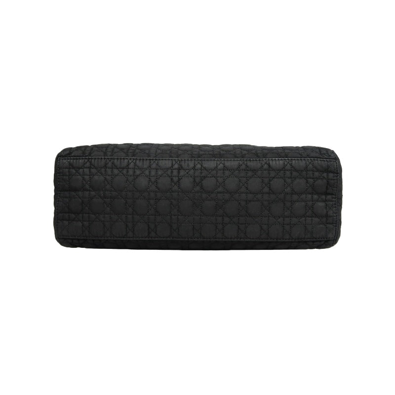 DIOR Lady Dior Black Canvas Cannage Quilted Handbag With Gold Hardware