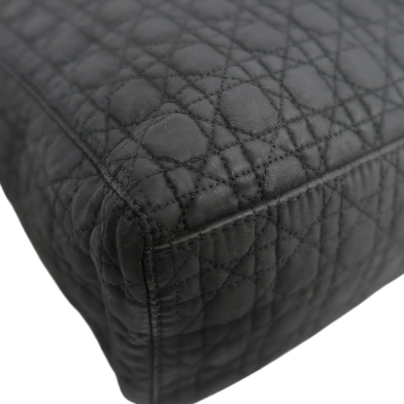 DIOR Lady Dior Black Canvas Cannage Quilted Handbag With Gold Hardware