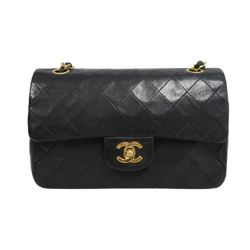 CHANEL Classic Matelasse Black Lambskin Leather CF Flap Shoulder Bag With Gold Hardware