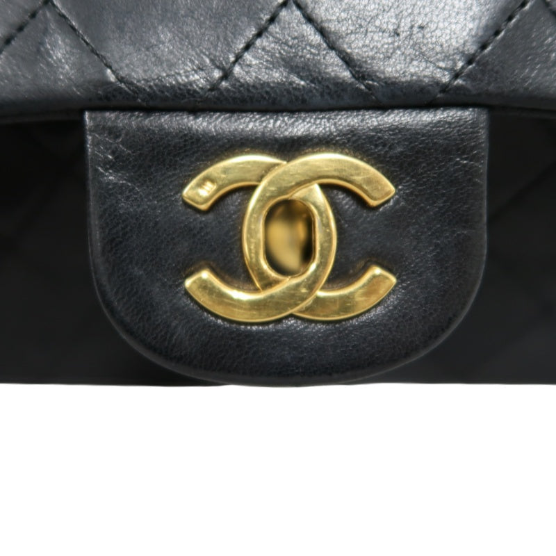 CHANEL Classic Matelasse Black Lambskin Leather CF Flap Shoulder Bag With Gold Hardware