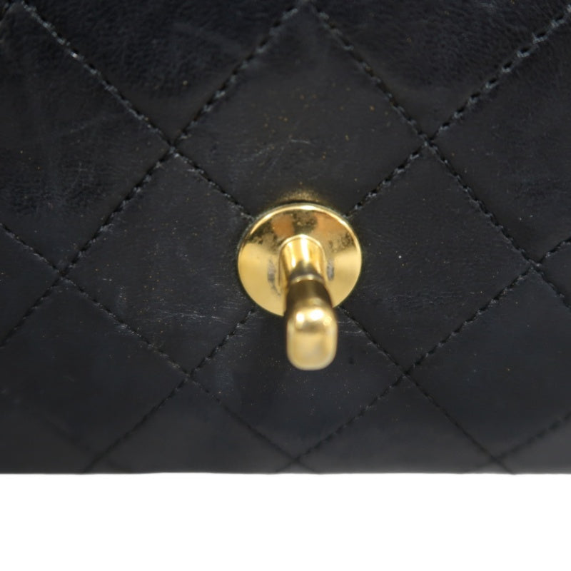 CHANEL Classic Matelasse Black Lambskin Leather CF Flap Shoulder Bag With Gold Hardware