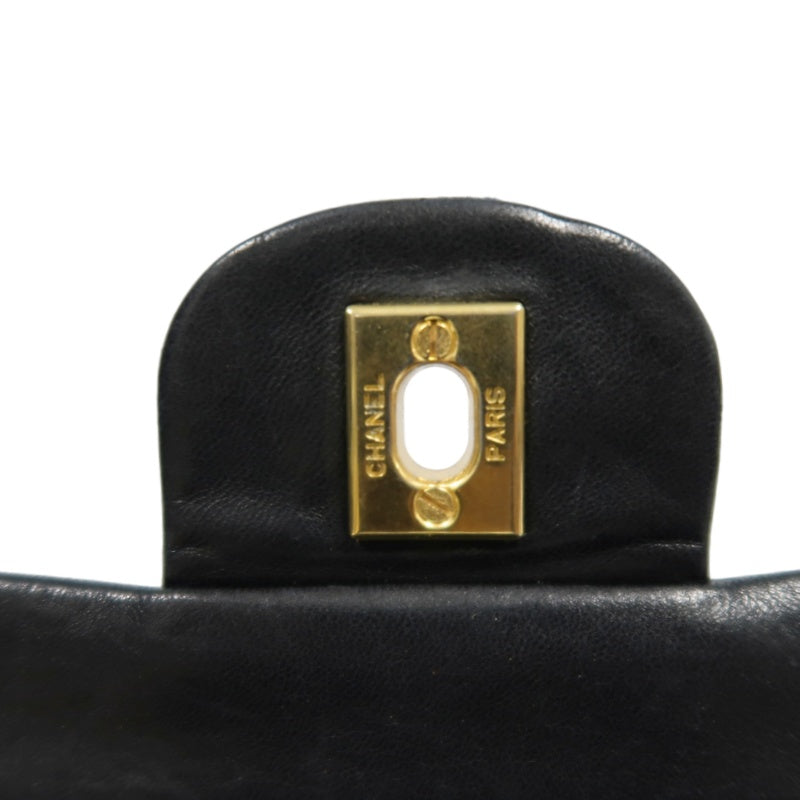 CHANEL Classic Matelasse Black Lambskin Leather CF Flap Shoulder Bag With Gold Hardware