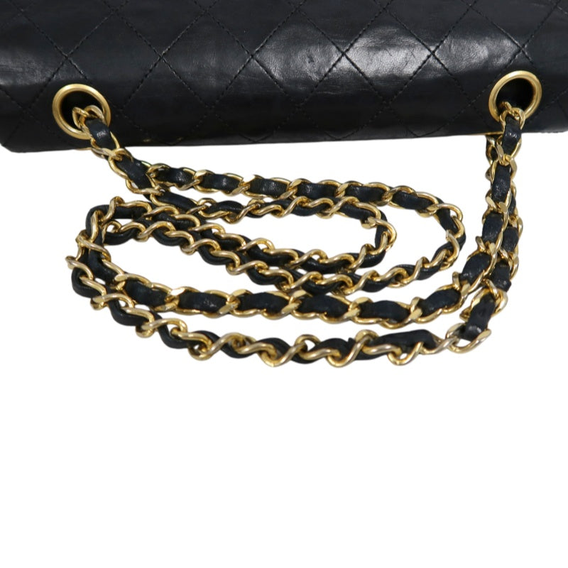 CHANEL Classic Matelasse Black Lambskin Leather CF Flap Shoulder Bag With Gold Hardware