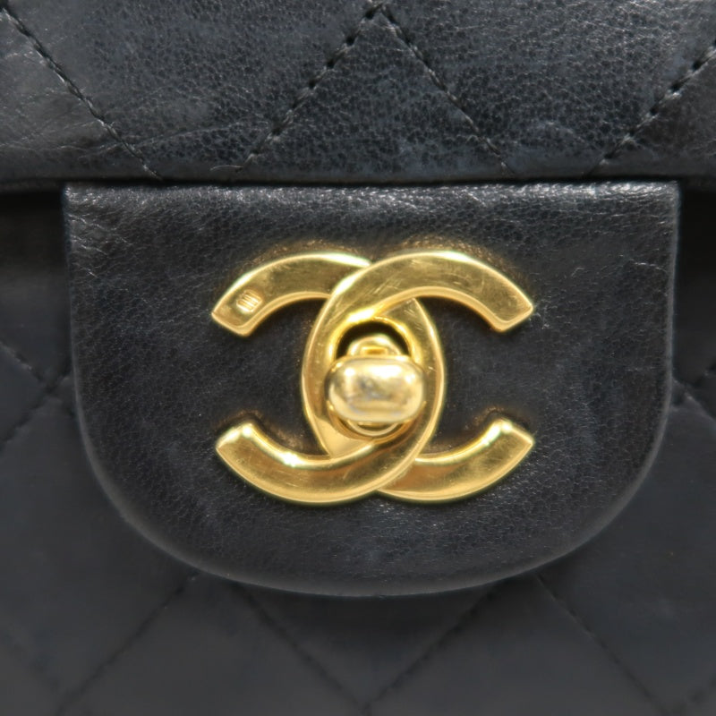 CHANEL Classic Matelasse Black Lambskin Leather CF Flap Shoulder Bag With Gold Hardware